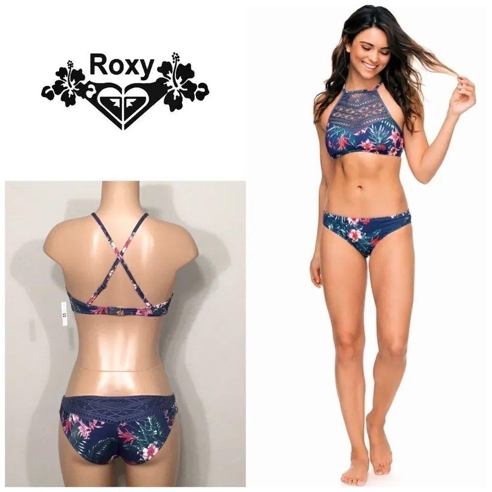 ROXY tropical print with crochet bikini.